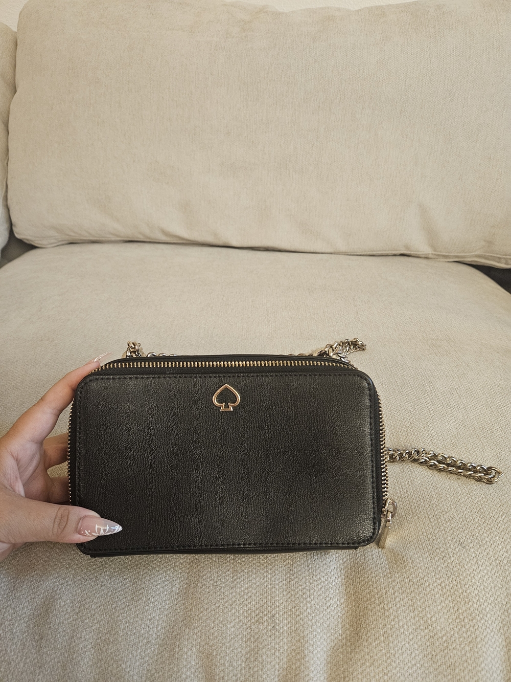 Kate Spade Black Leather Crossbody Bag with Gold Chain